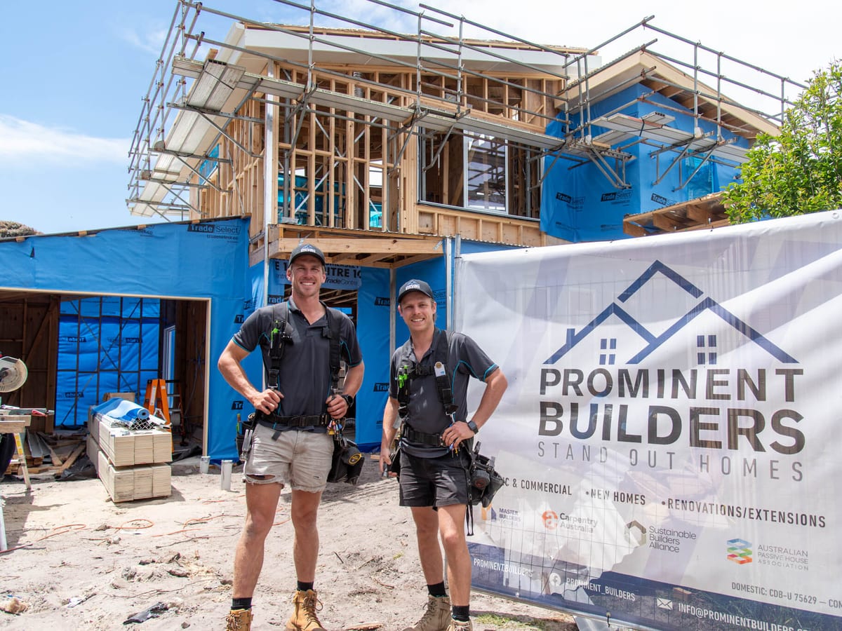 Josh and Nathanael in front of the Prominent Builders ute