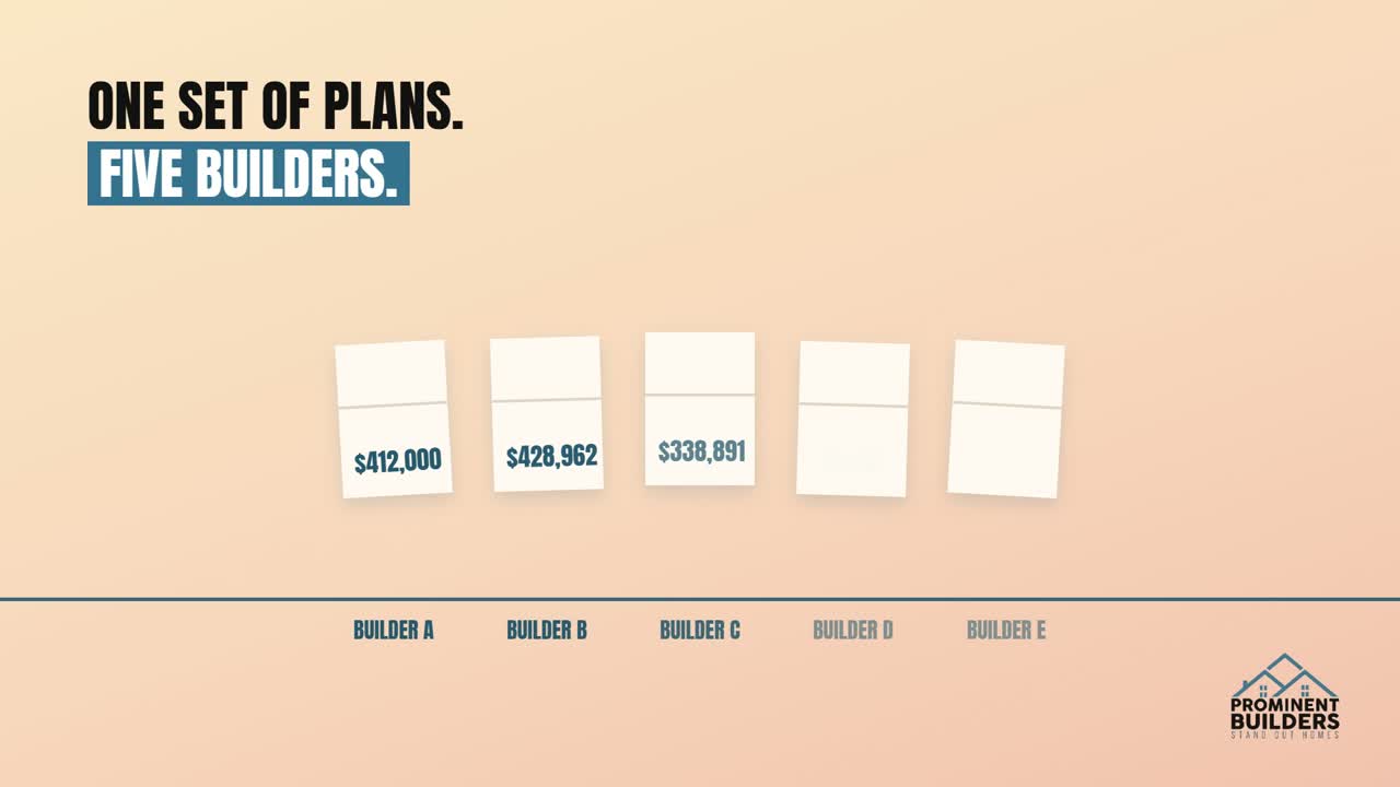 Still from the Prominent Builders video comparing five builders' quotes on one set of plans